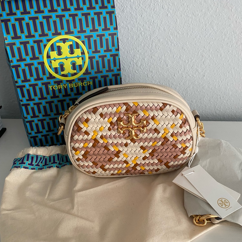 NWT TORY BURCH KIRA WOVEN SMALL CAMERA BAG $498